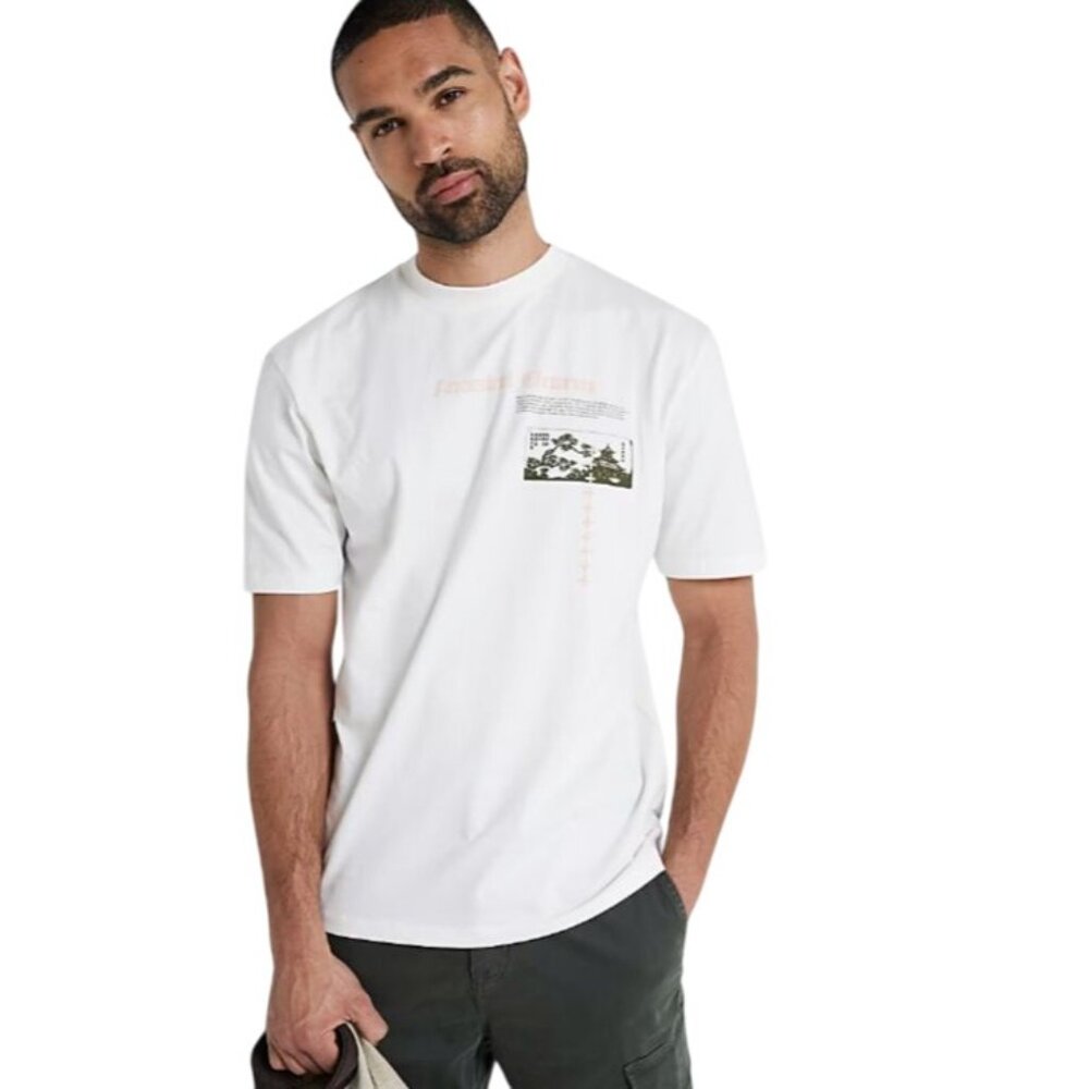 River Island Ancestral Elements White short sleeve regular fit t-shirt - Size La